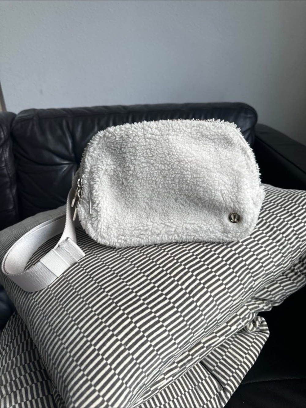 Cozy White Sherpa Crossbody Bag with Adjustable Strap